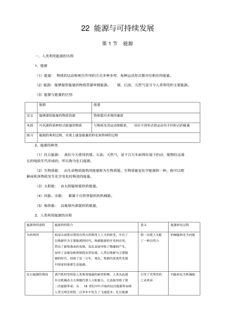 新人教版九年级物理第22章能源与可持续发展知识点全面总结