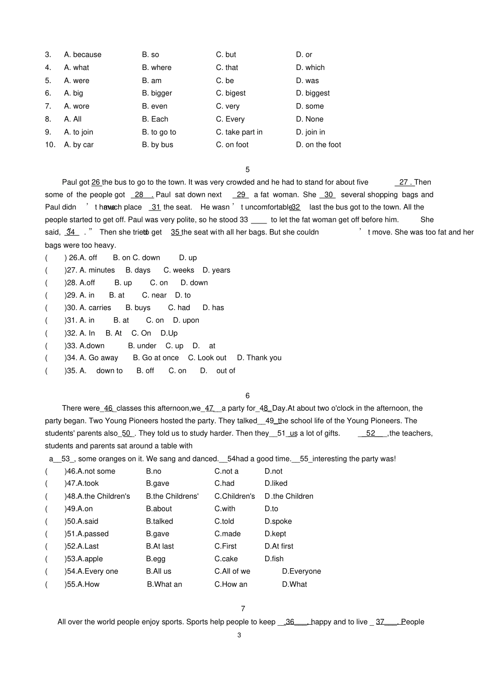 新人教版八年级上册英语完形填空专项练习含答案_第3页