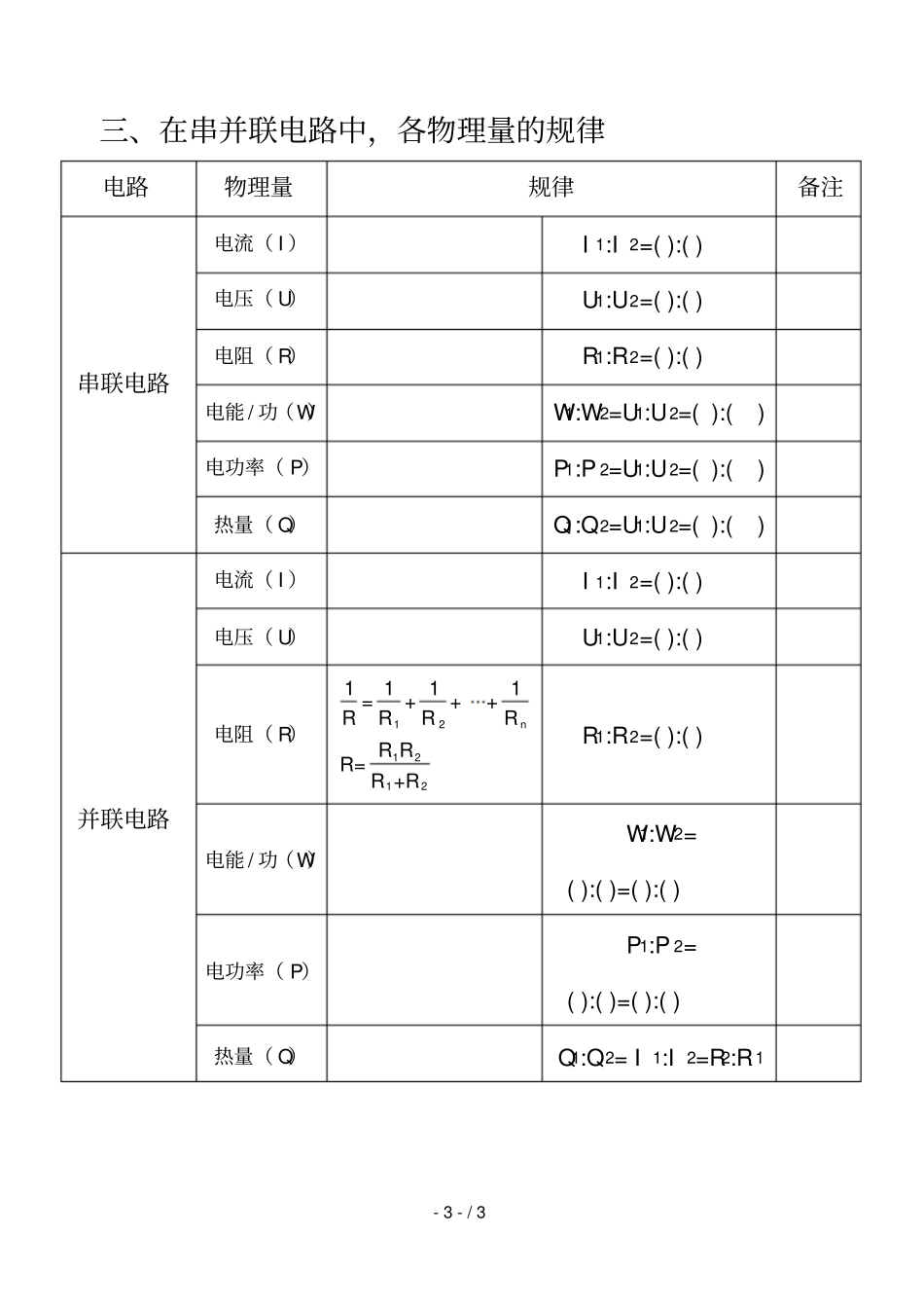 新人教版初级中学物理电学所有公式学生版_第3页