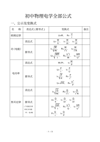 新人教版初级中学物理电学所有公式学生版