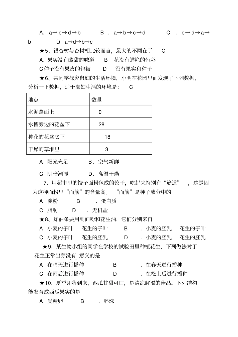 新人教版生物中考模拟试题及答案_第2页