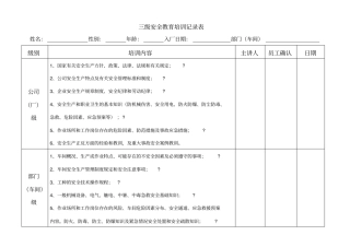 新员工三级安全教育培训记录表