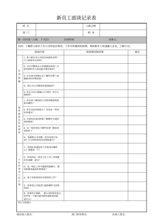 新员工面谈记录表