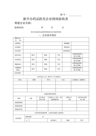 新开办药品批发企业现场验收表