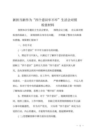 新担当新作为四个意识牢不牢生活会对照检查材料