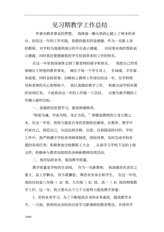 新教师见习期工作计划总结