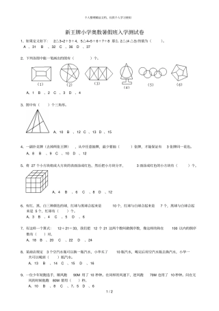新王牌小学奥数暑假班入学测试卷