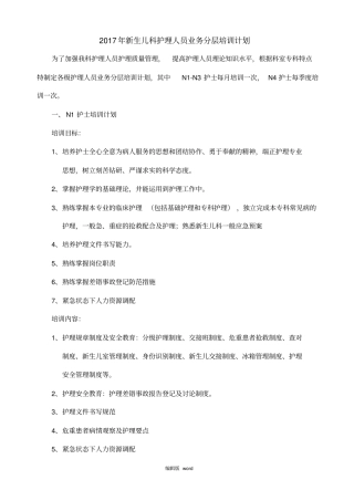 新生儿科护理人员业务分层培训计划