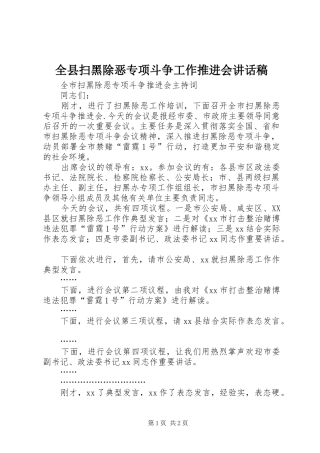 全县扫黑除恶专项斗争工作推进会讲话发言稿