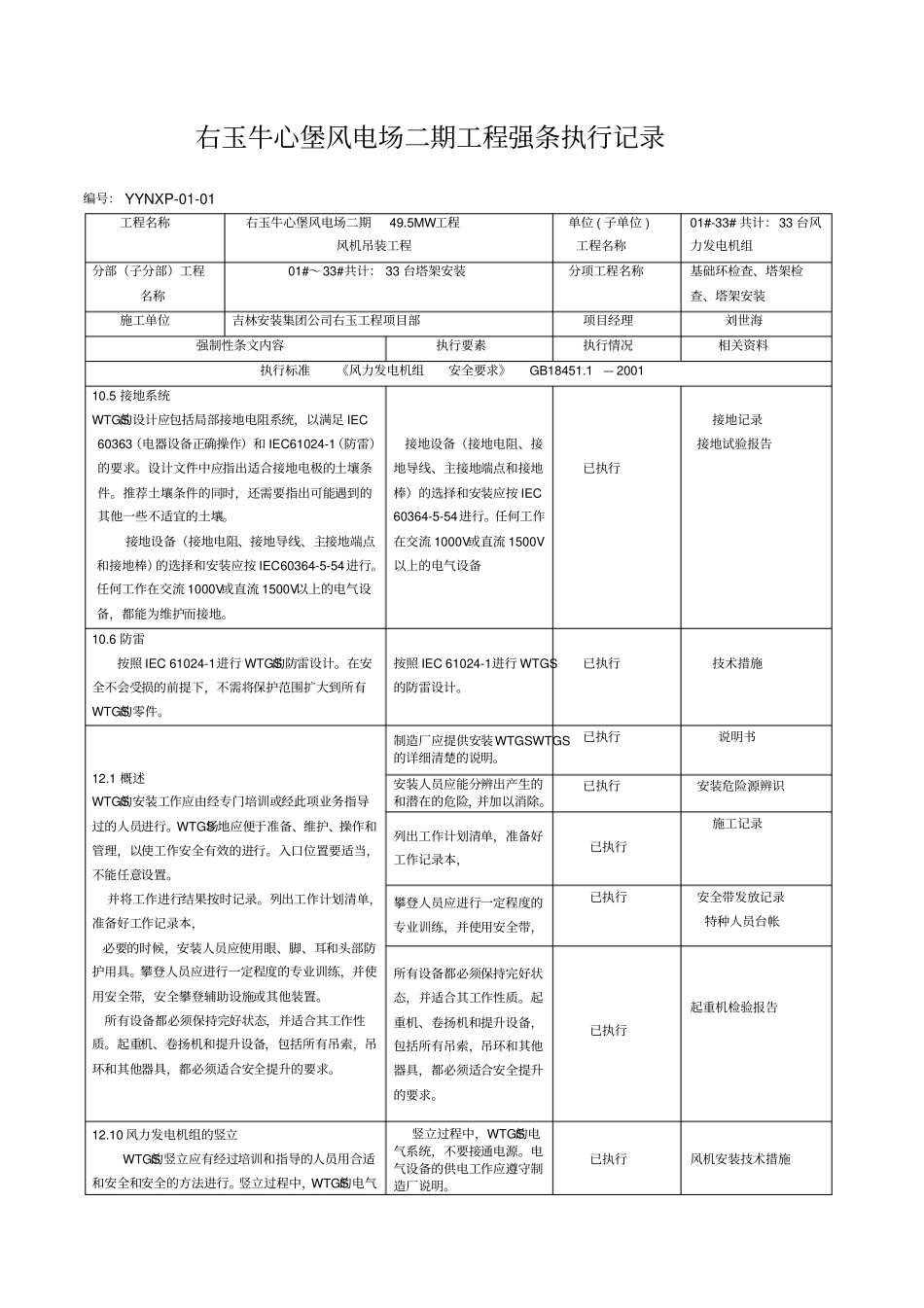 新能源工程施工强制性条文执行记录表剖析_第1页