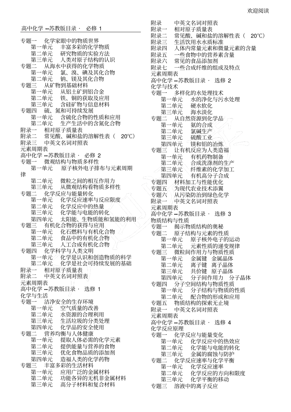 新高中化学教材目录--苏教版_第1页