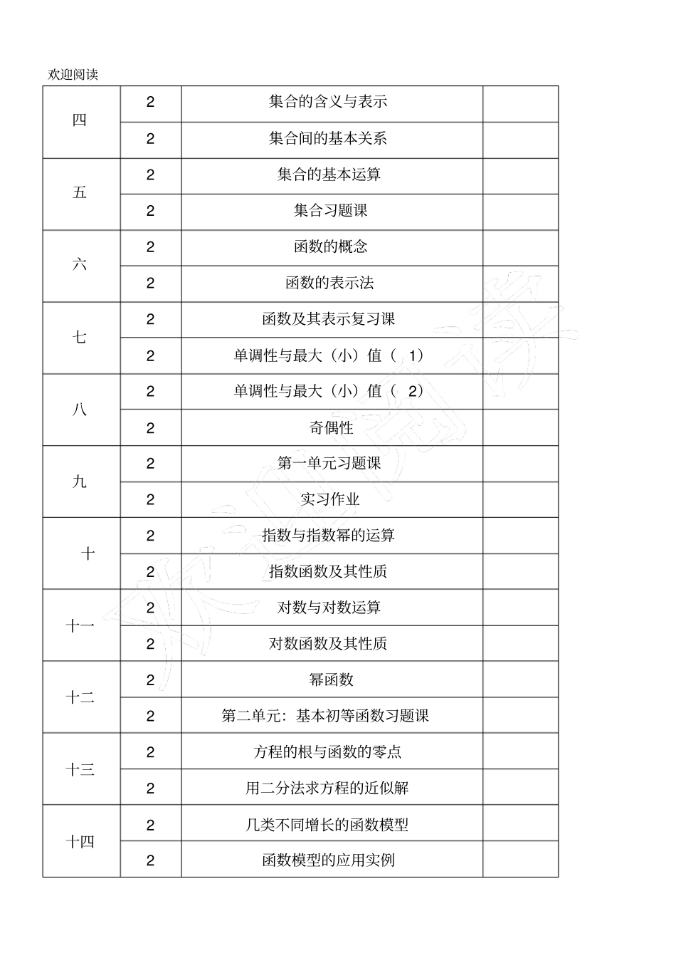 新高中数学必修一教学进度规划_第2页