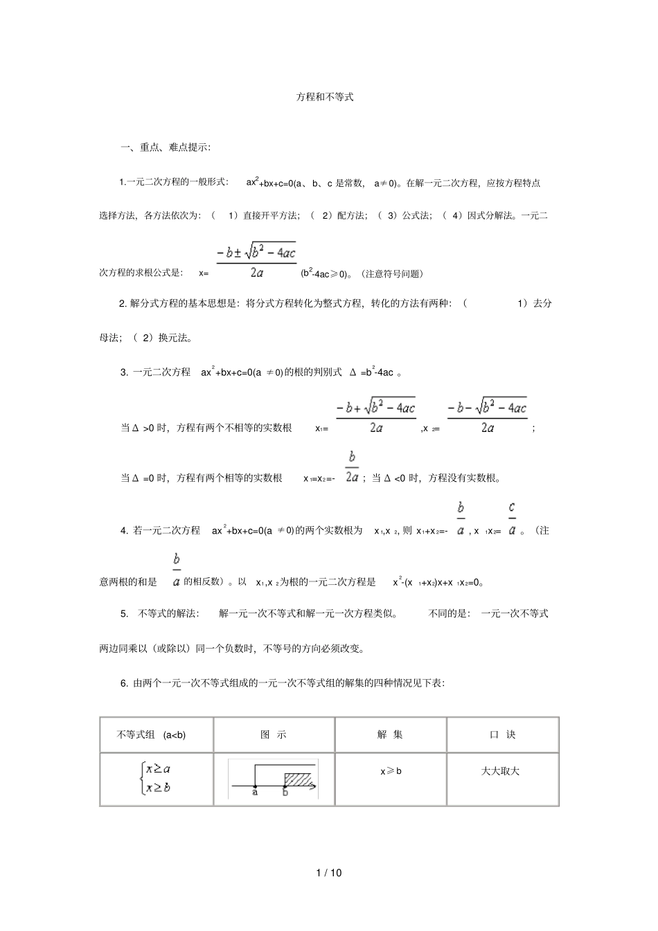 方程和不等式重点内容和难点_第1页