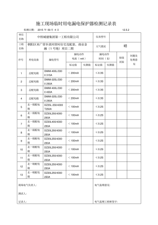 施工现场临时用电漏电保护器检测记录表12