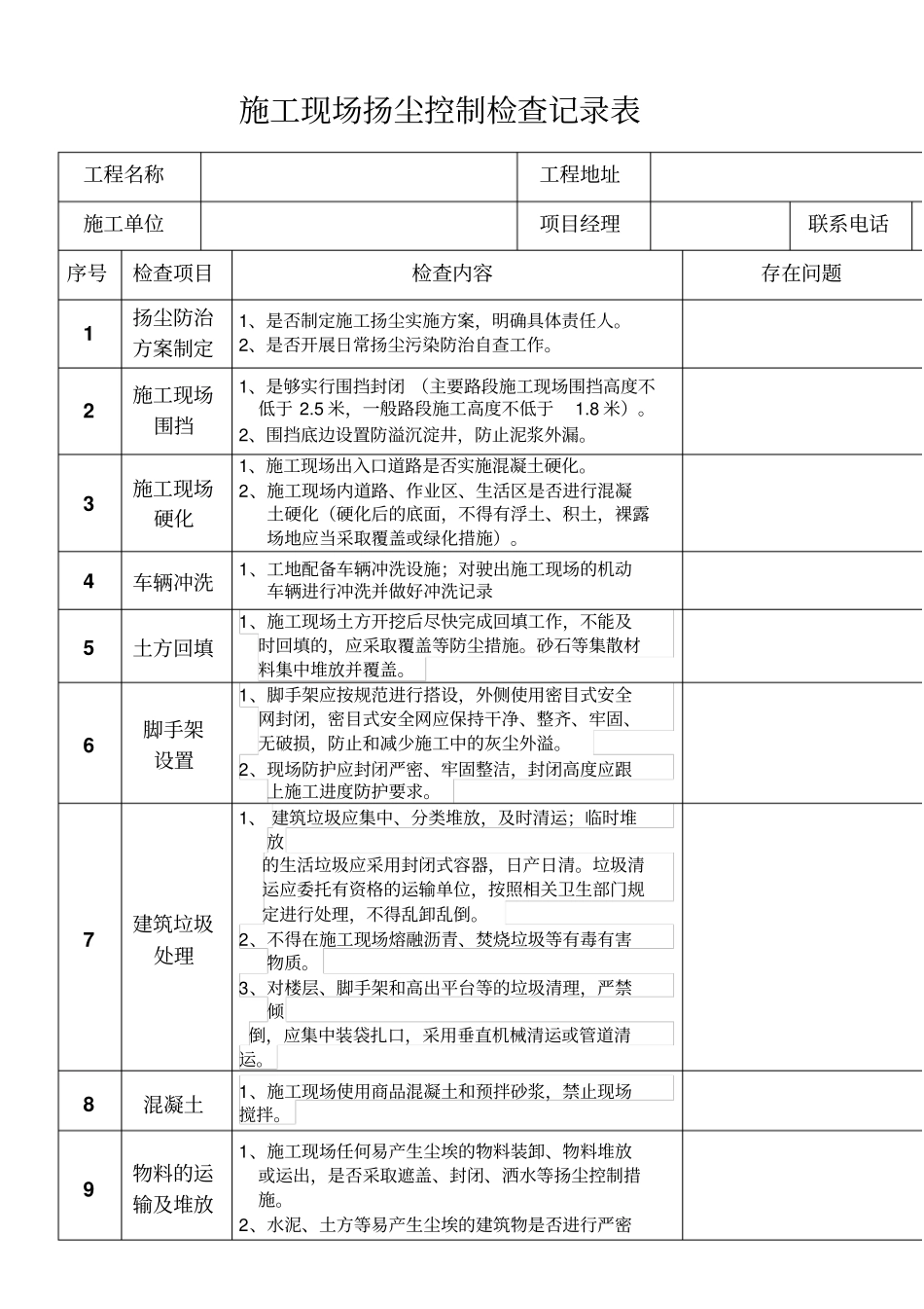 施工现场扬尘检查记录表_第1页