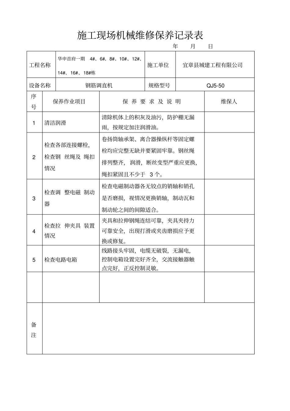 施工现场机械维修保养记录表剖析_第2页