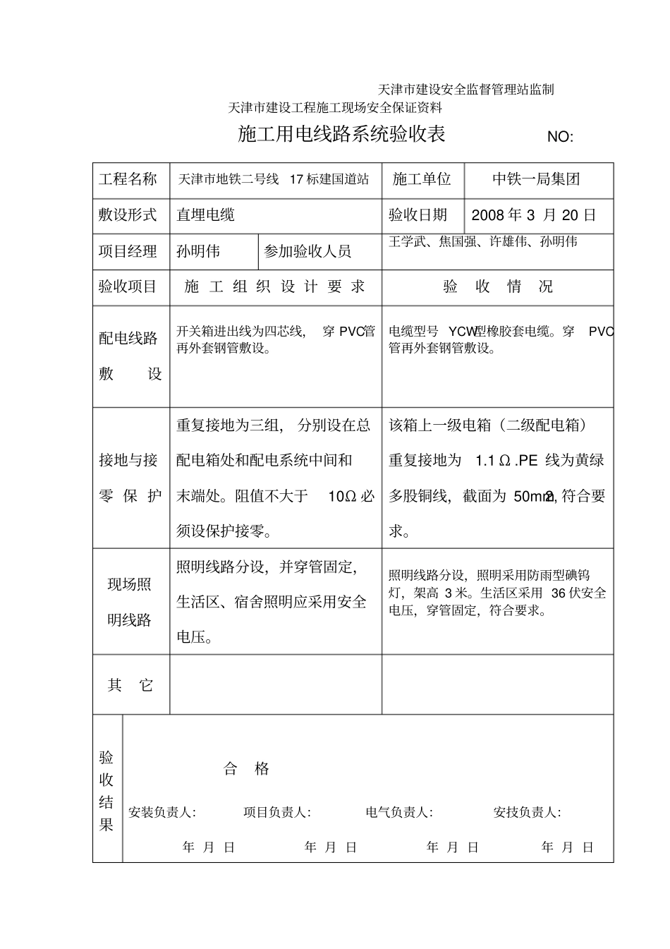 施工用电线路系统验收表津建安表33_第3页