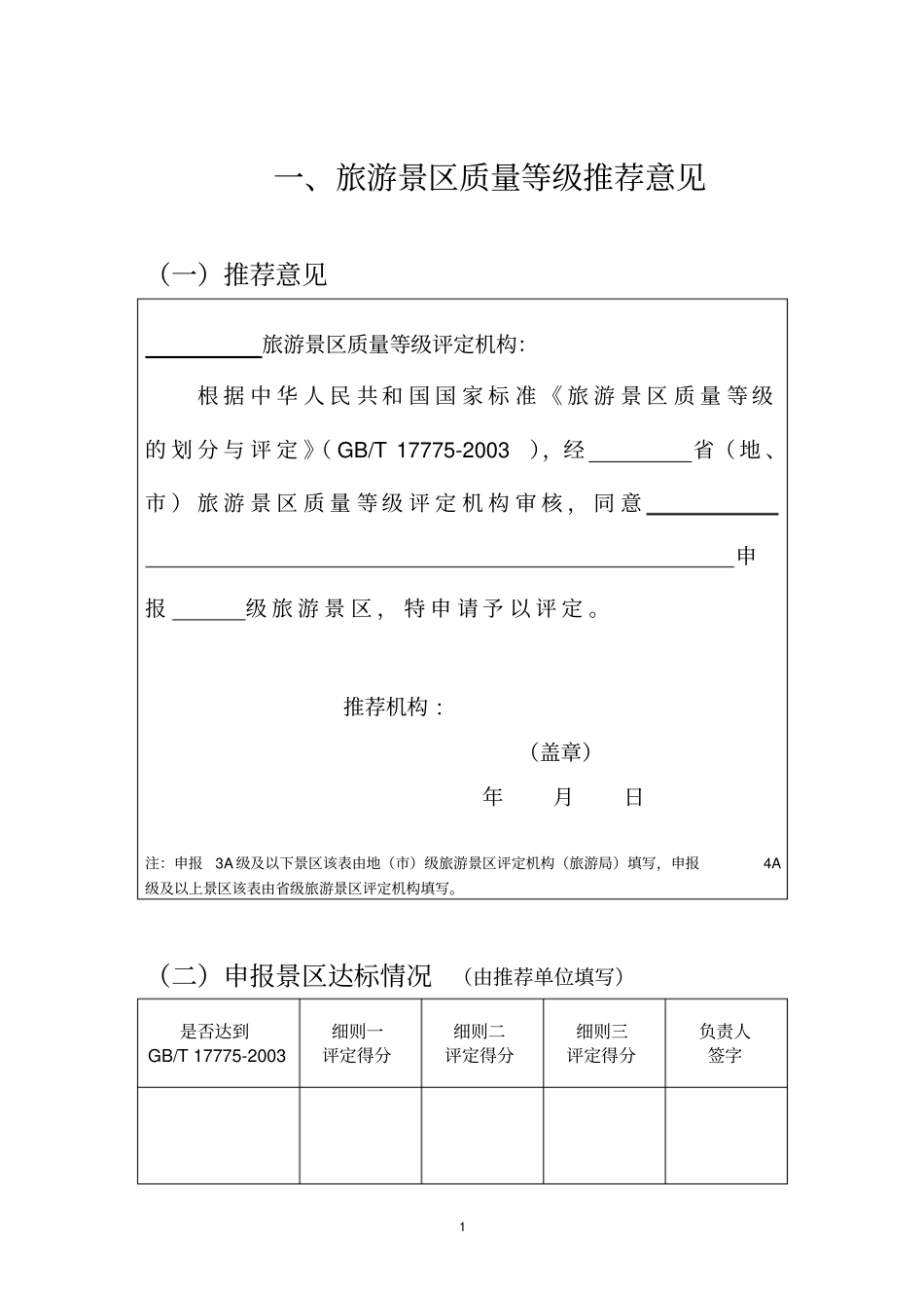 旅游景区质量等级推荐意见表讲解_第1页