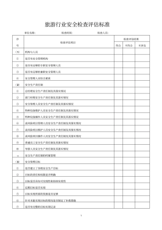 旅游行业安全检查评价标准