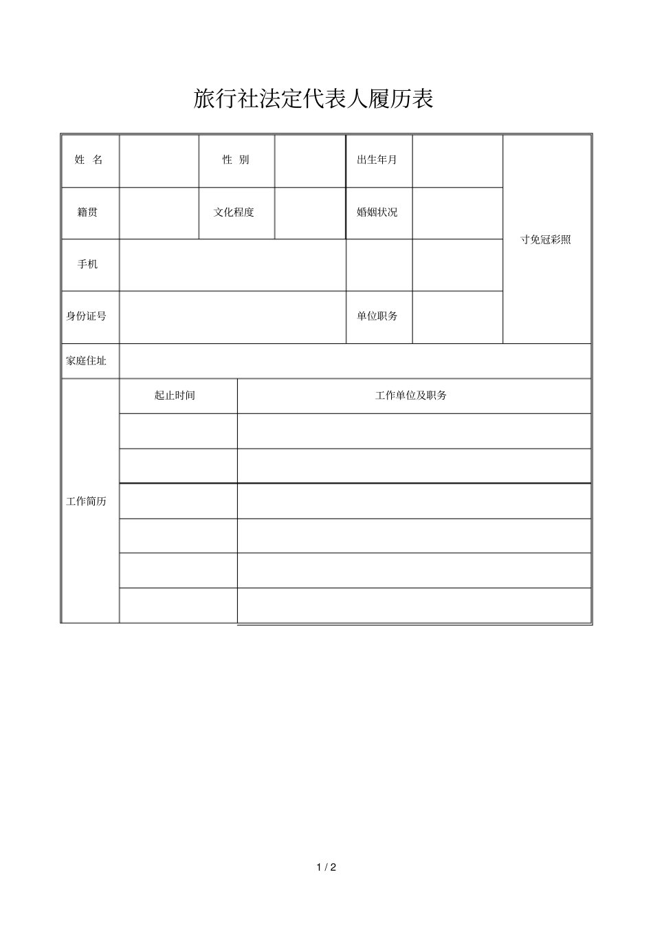 旅行社法定代表人履历表_第1页