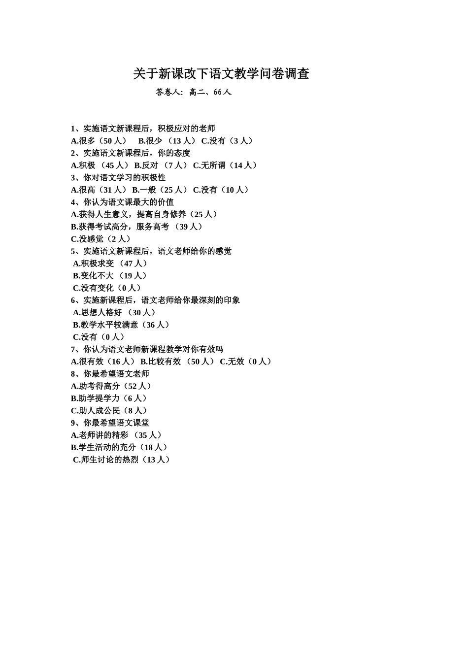 关于新课改下语文教学问卷调查_第1页