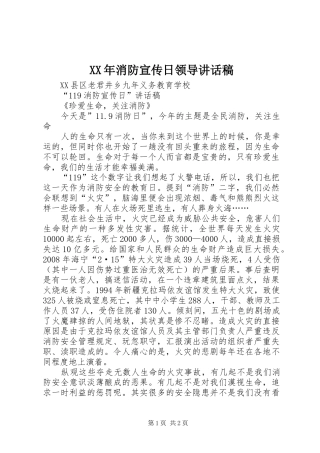 XX年消防宣传日领导讲话发言稿 (2)