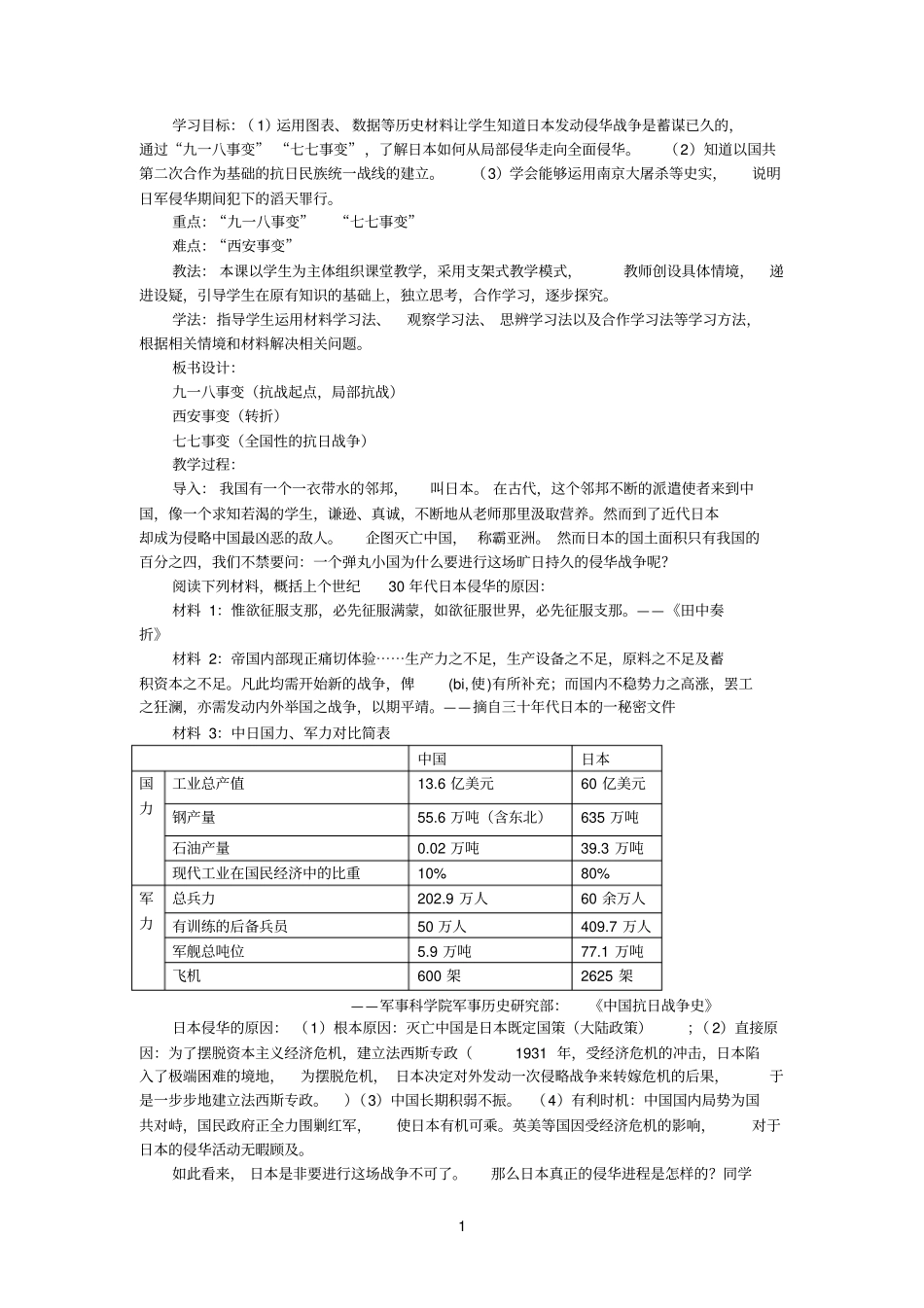 日本侵华战争的开始与全面侵华战争的爆发_第1页