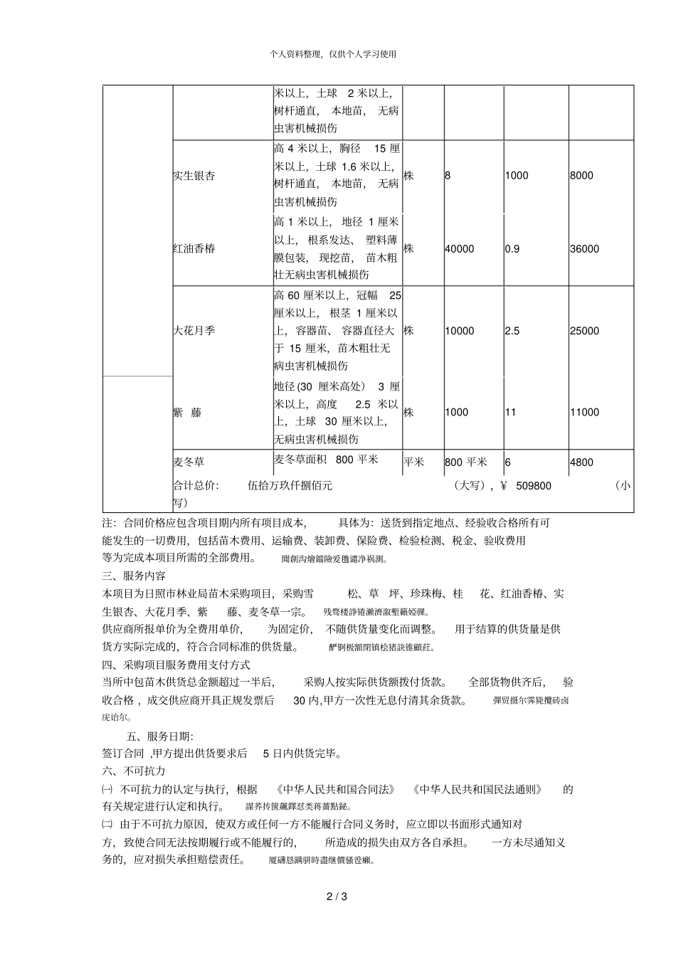 日照林业科学研究所2018秋季苗木采购项目_第2页