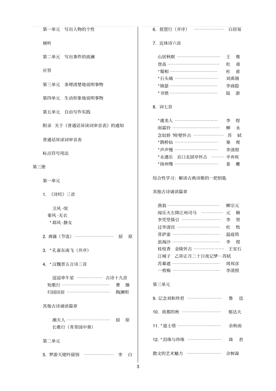旧人教版高中语文教材目录_第3页