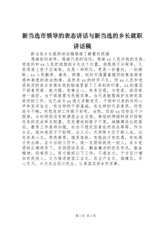 新当选市领导的表态讲话与新当选的乡长就职讲话发言稿 (2)