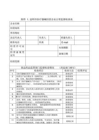 昆明医疗器械经营企业日常监督检查表