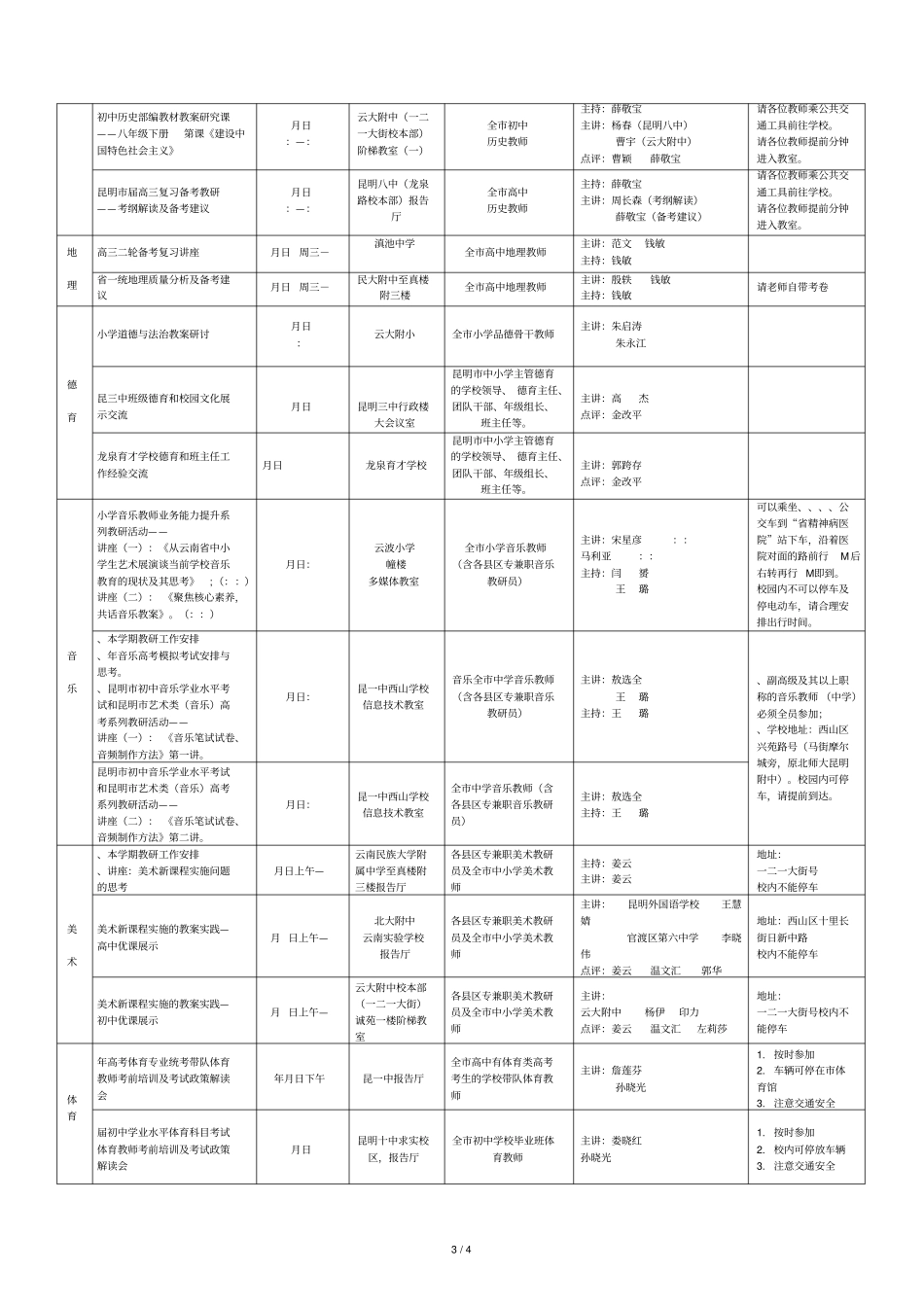 昆明教育科学研究院2019年3月份教研活动表_第3页