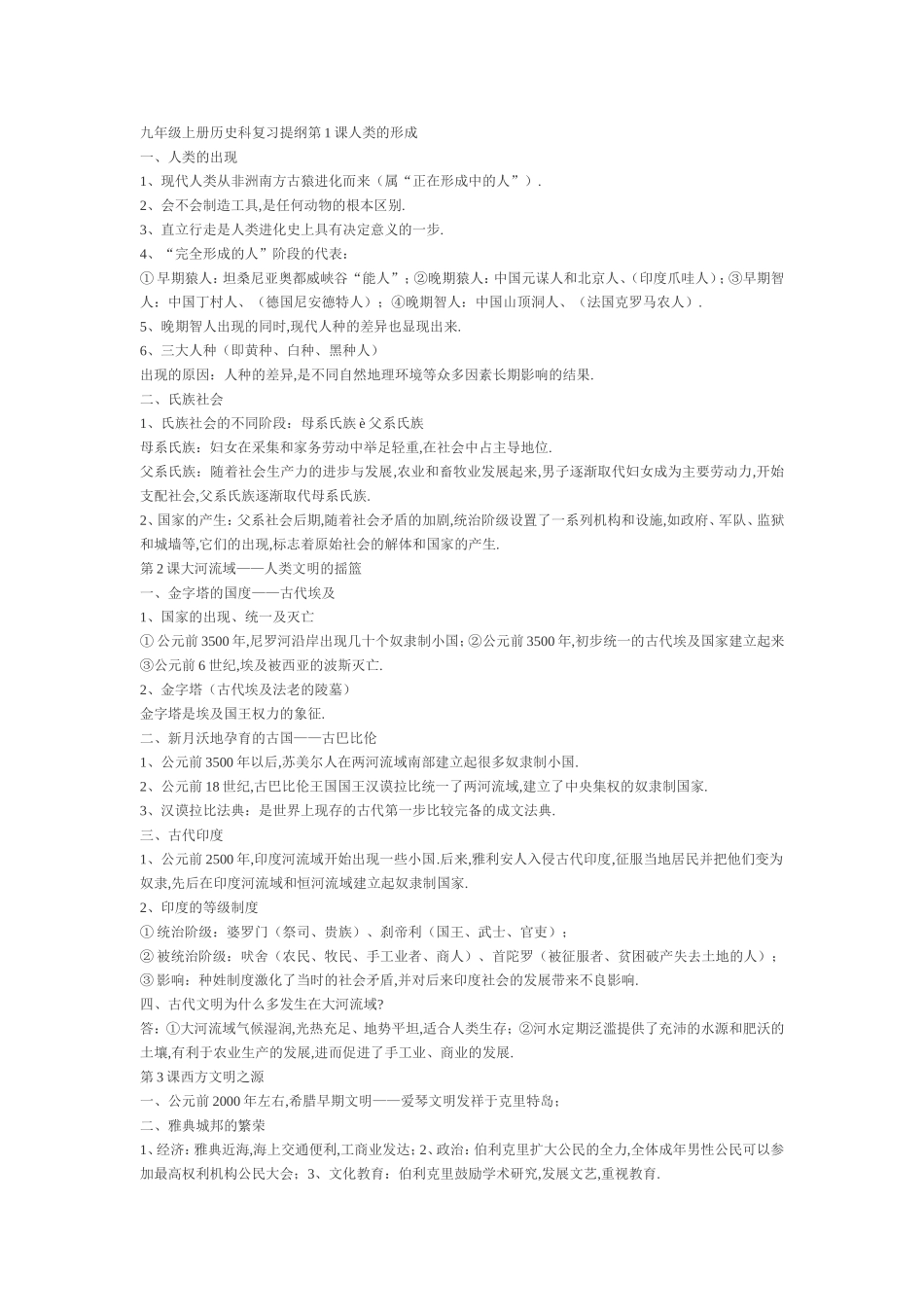 九年级上册历史科复习提纲第1课人类的形1_第1页
