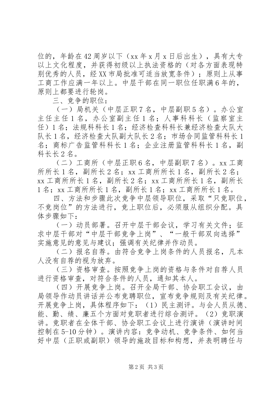 工商分局中层领导干部竞争上岗实施意见(干部竞聘演讲稿)_第2页