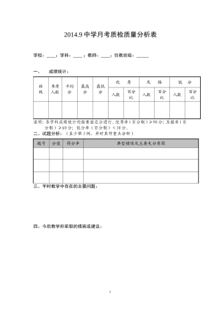 月考质量分析样表