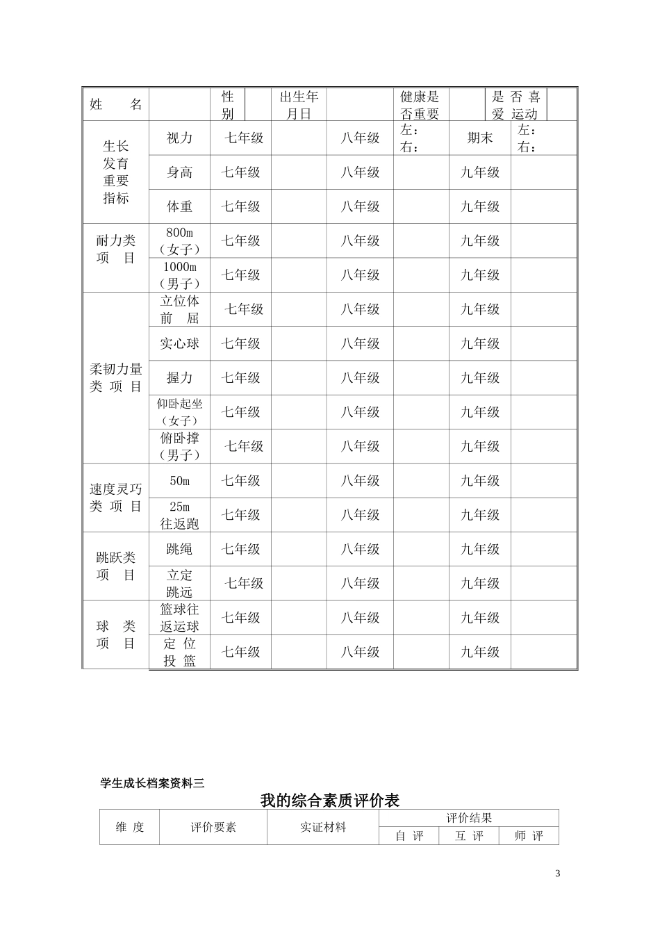 初中生成长档案模版_第3页