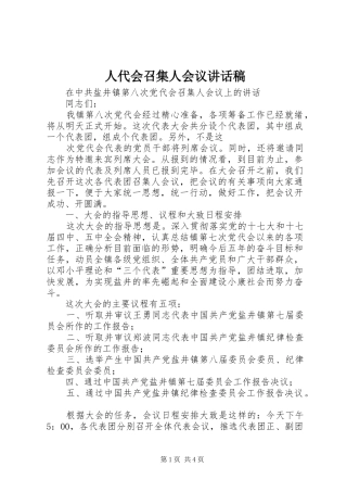 人代会召集人会议讲话发言稿