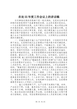 在处XX年度工作会议上的讲话发言稿 (2)