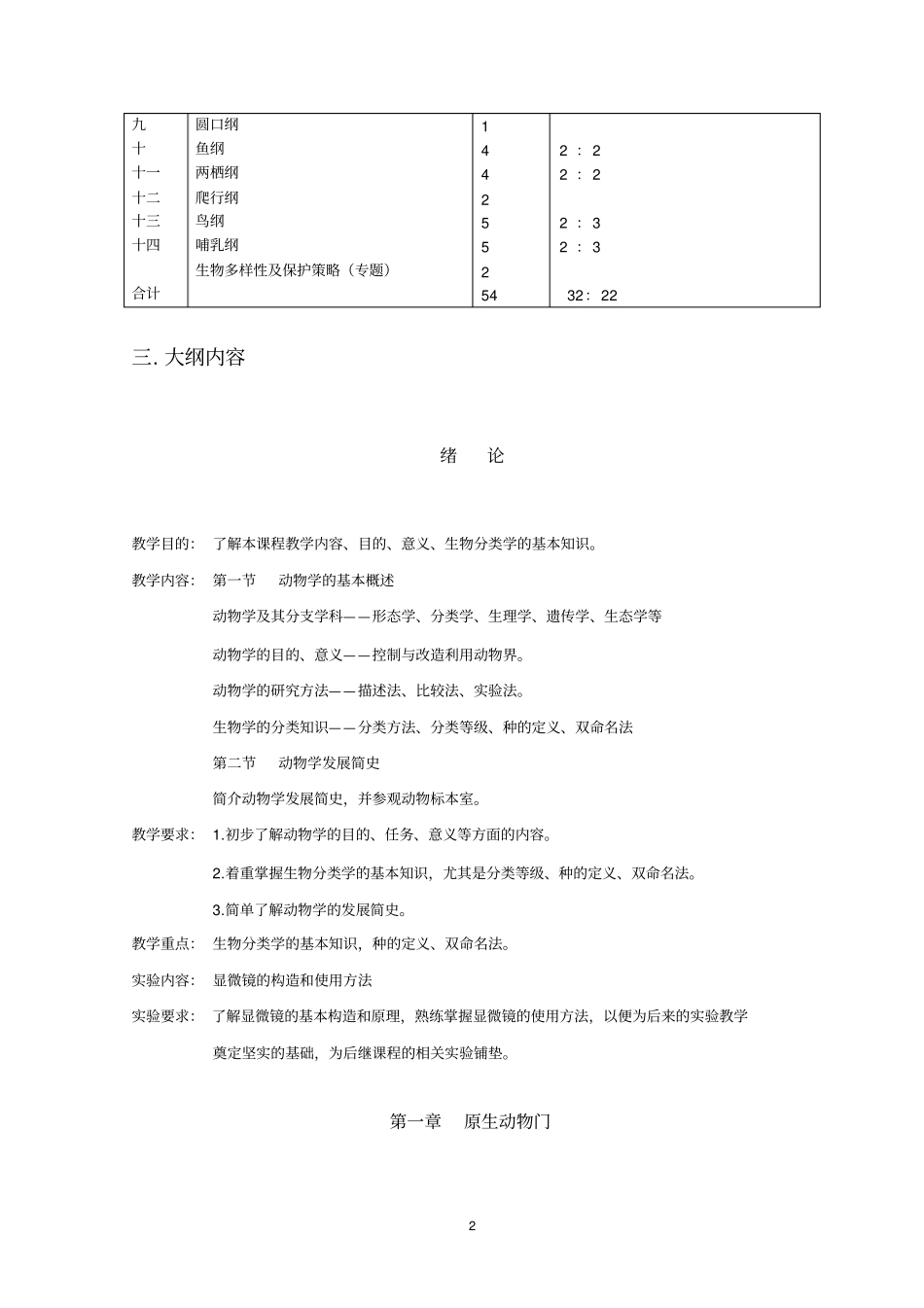 普通动物学教学大纲_第2页