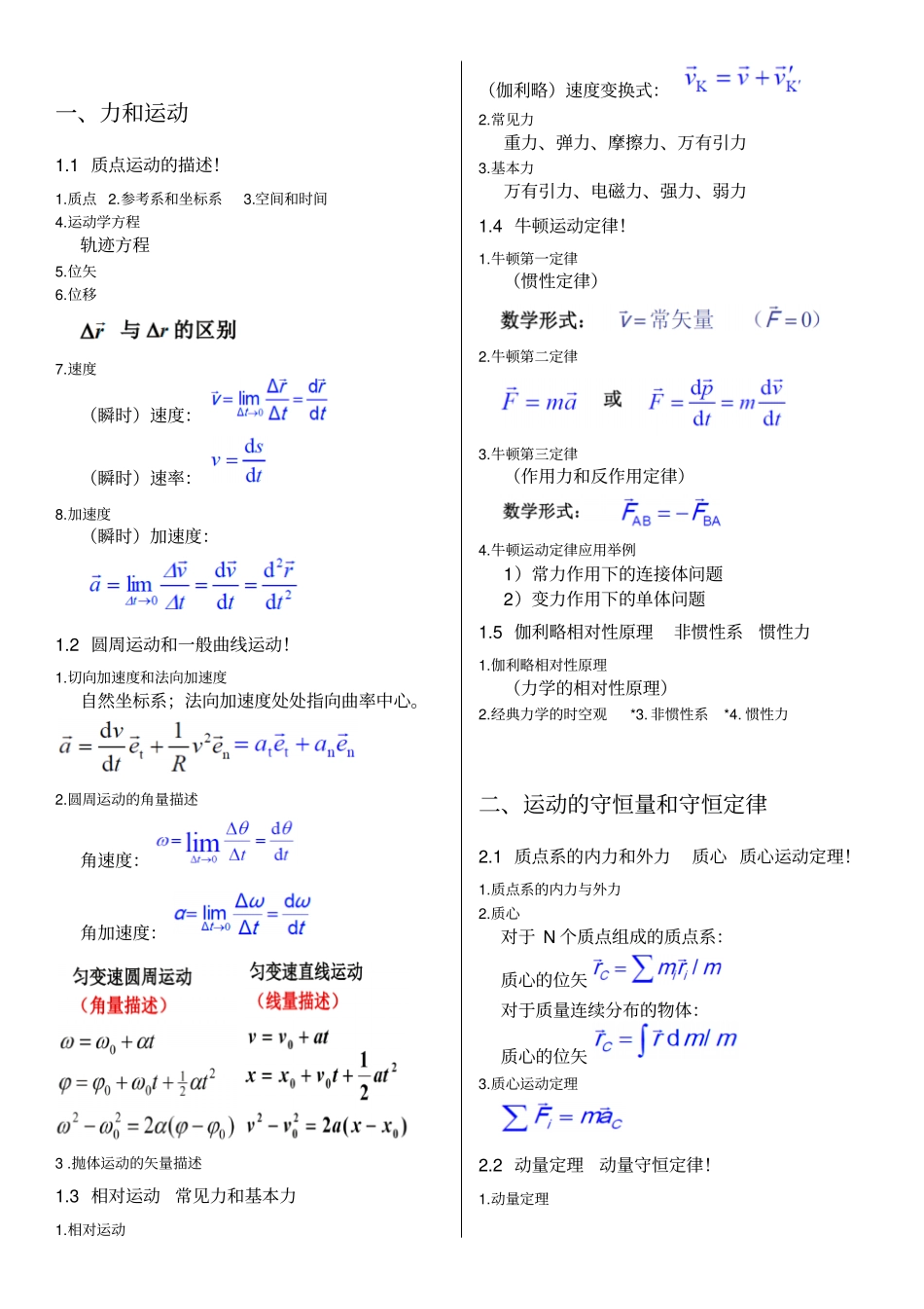 普通物理学第六版公式大全教材_第1页
