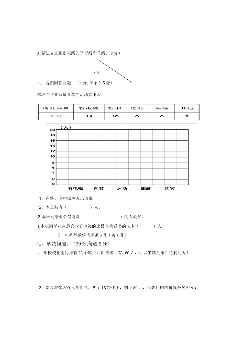 峨边彝族自治县教学质量检测四年级数学试卷_第3页