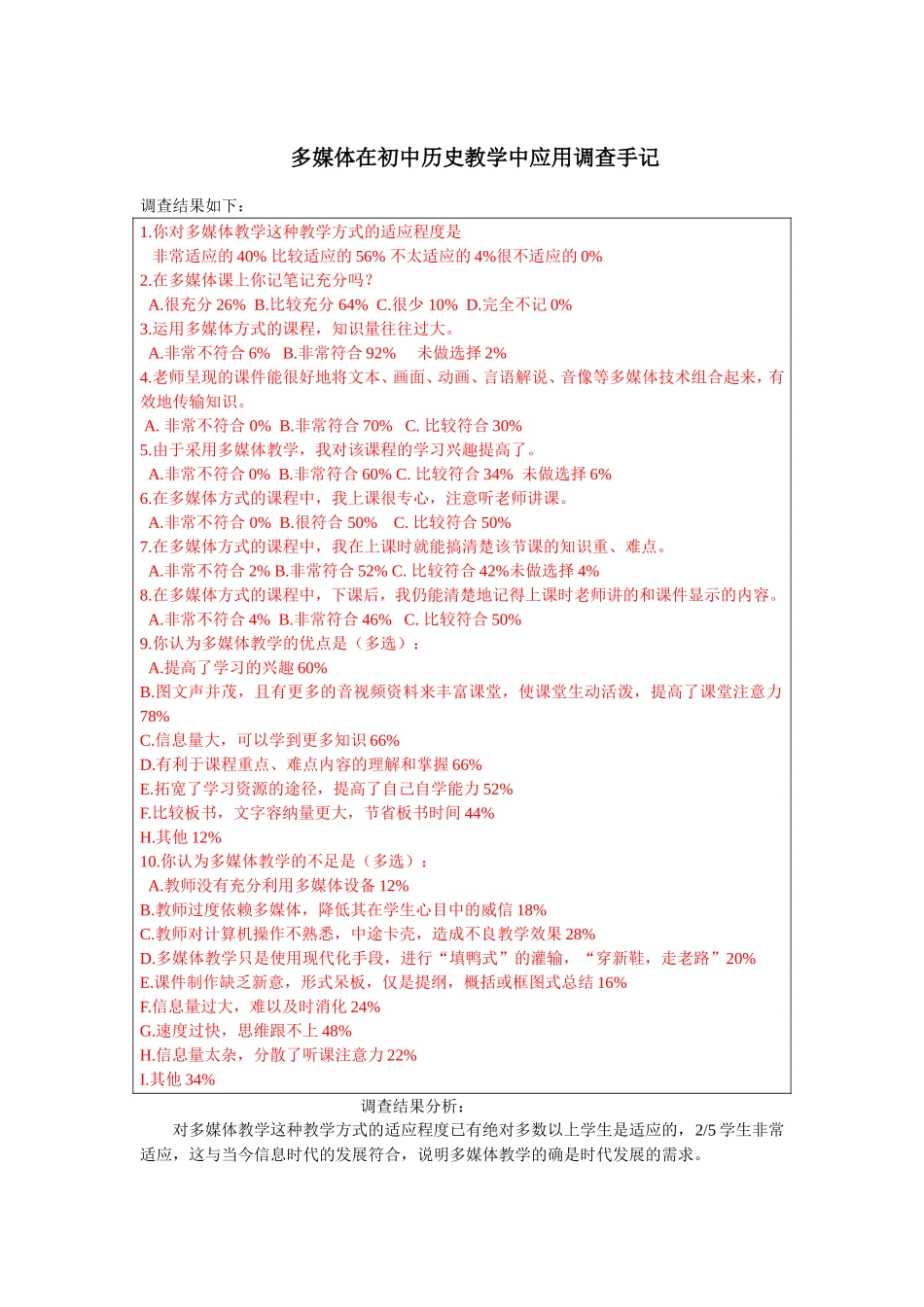 多媒体在初中历史教学中应用调查手记_第1页