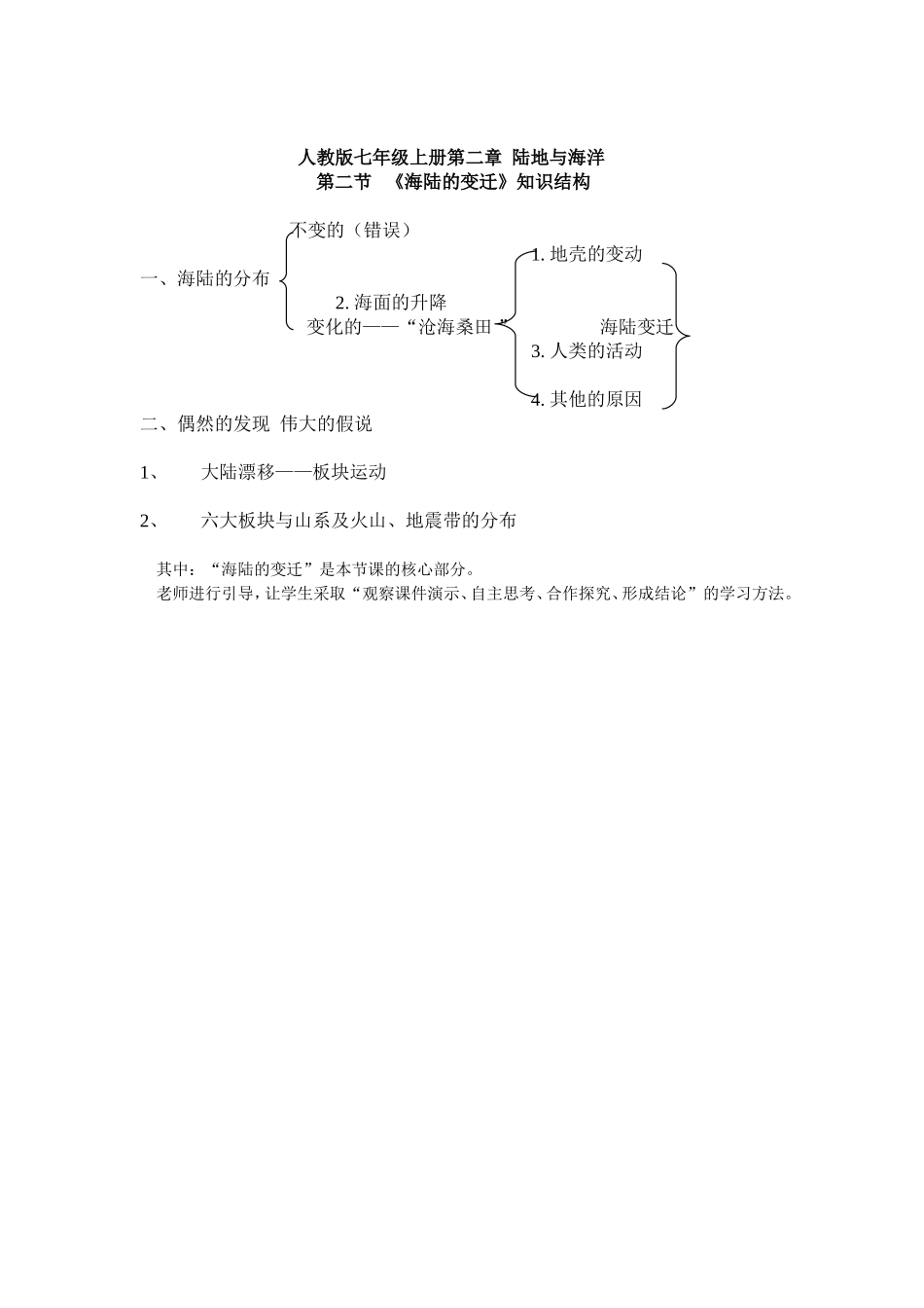 人教版七年级地理上册第二章《陆地与海洋》第二节海陆的变迁_第1页