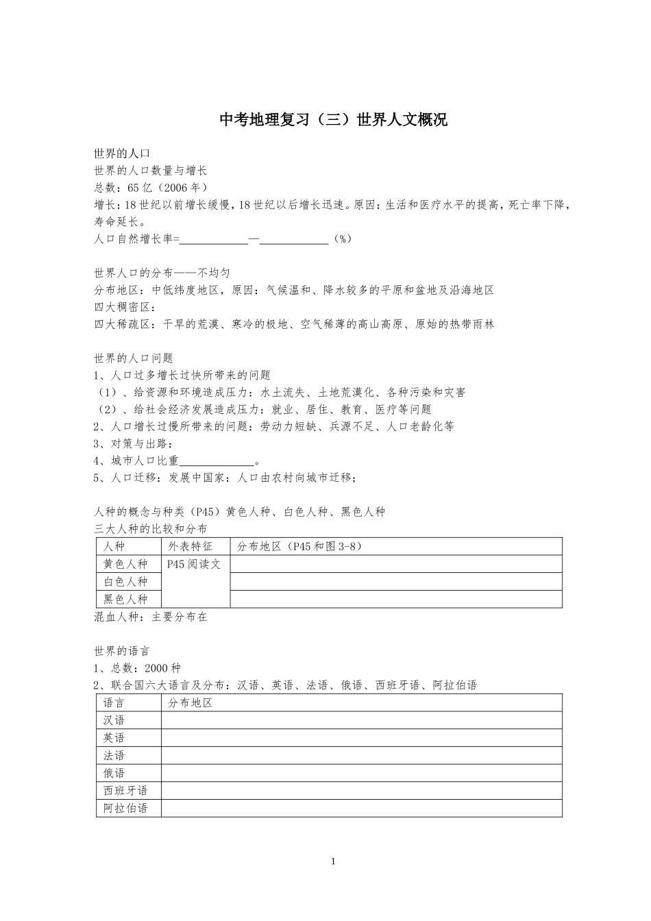 中考地里复习(三)世界人文概况_第1页