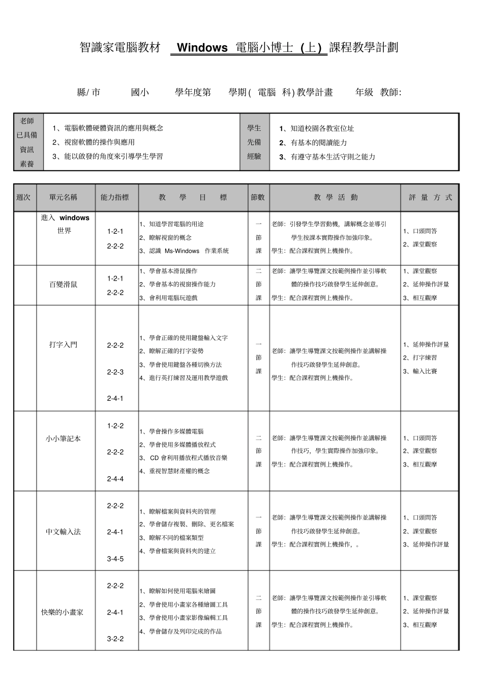 智识家电脑教材Windows电脑小博士上课程教学计划讲解_第1页