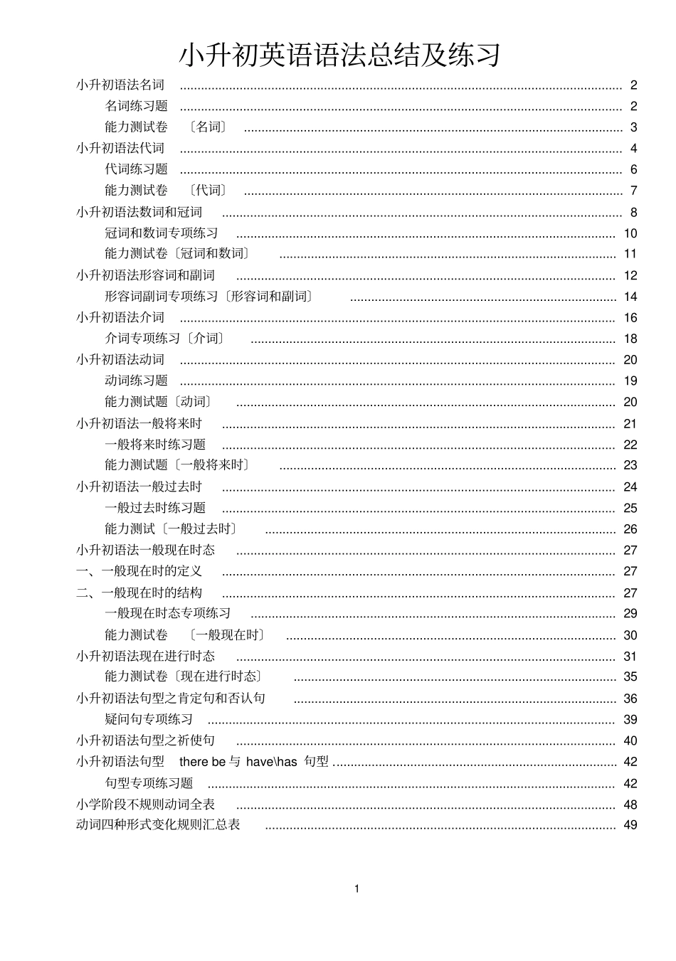 最全小升初英语语法点总结及练习_第1页