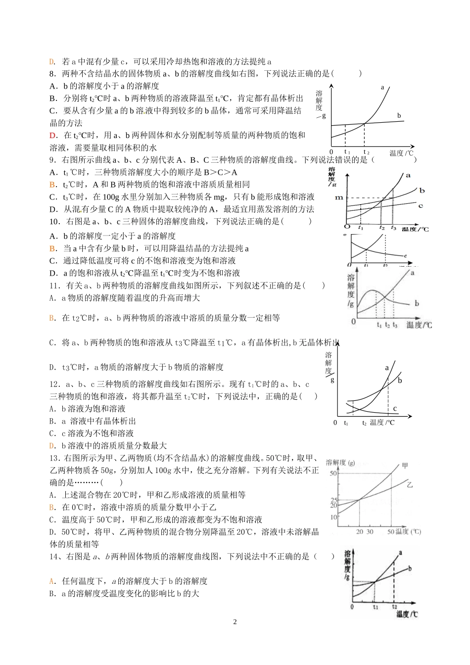 初中化学总复习溶解度曲线专题练习_第2页