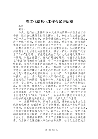 在文化信息化工作会议讲话发言稿