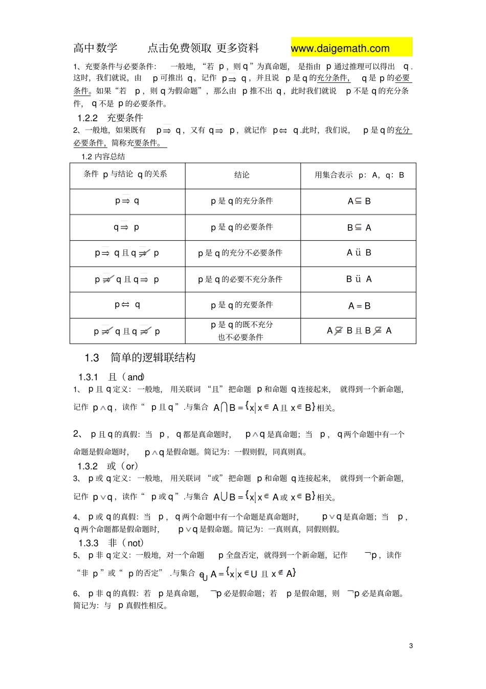 最全高中数学选修1知识点总结归纳经典版_第3页