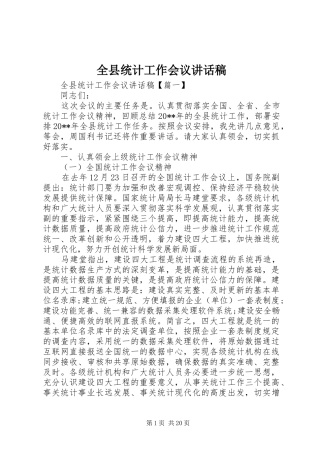 全县统计工作会议讲话发言稿